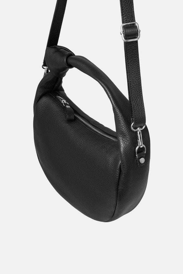 Black handbag with handle and strap