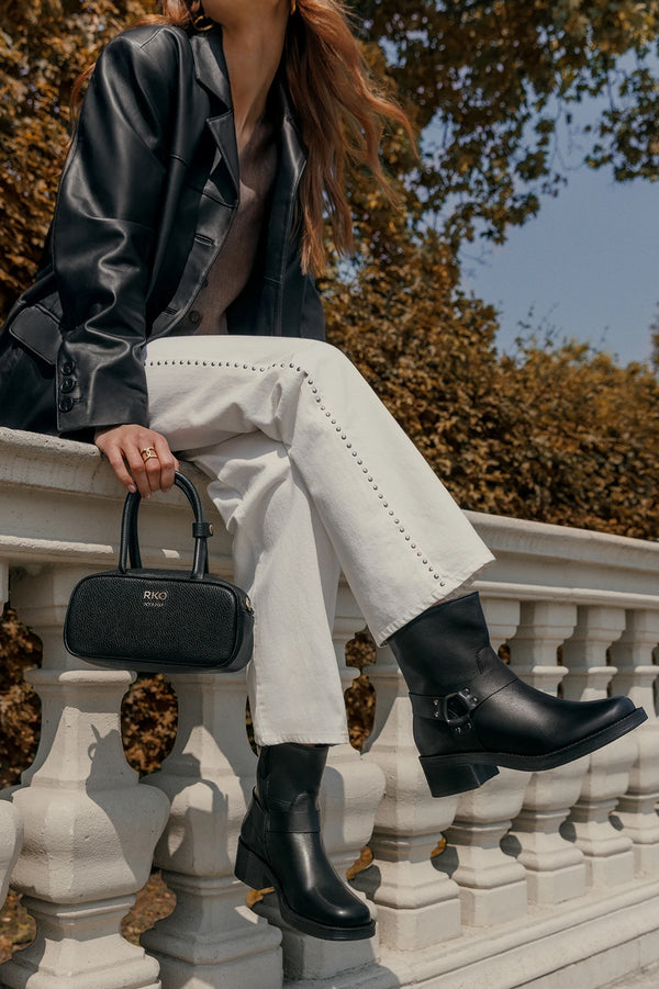 Black Leather Baguette Bag