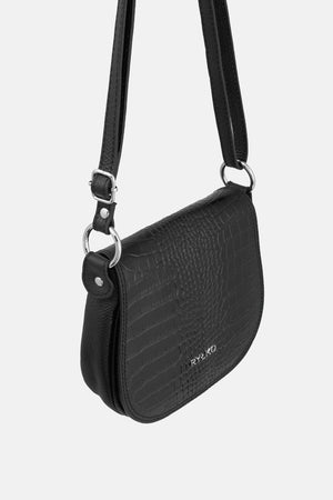 Black Crossbody Bag with Snake-Effect Texture